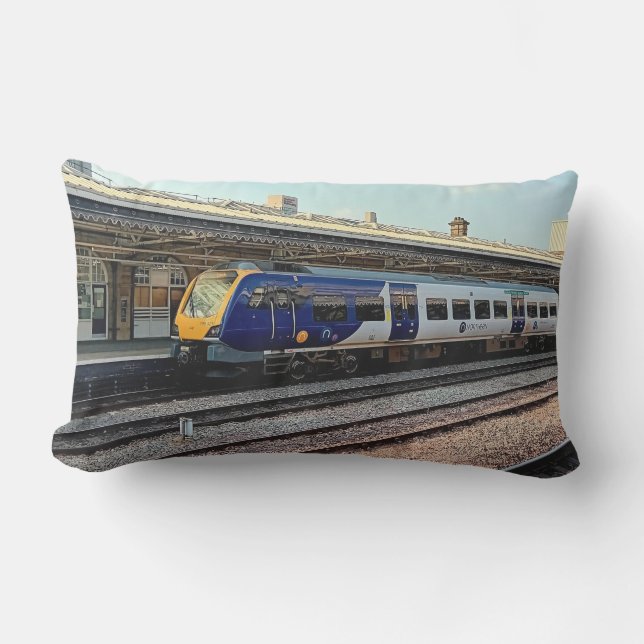 青と灰色の列車 アウトドアクッション (正面)