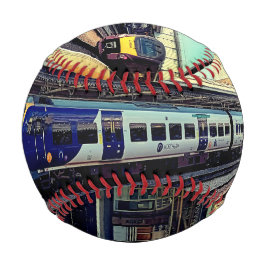 青と灰色の列車 野球ボール