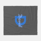 青と灰色の名前とモノグラム フリースブランケット (正面(横))