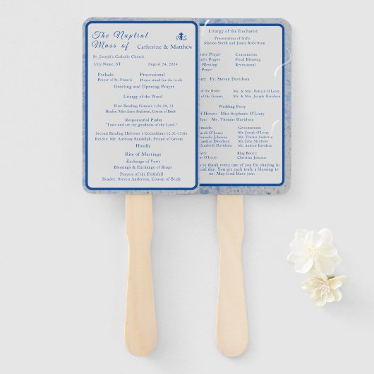 青と灰色の大理石の夏のミスターセットのファン ハンドファン (正面&裏面)