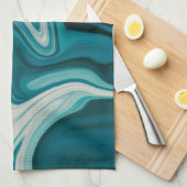 青と灰色の大理石 キッチンタオル (四つ折り)