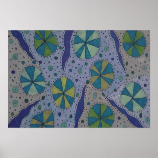 青と灰色の宇宙抽象芸術 ポスター (正面)