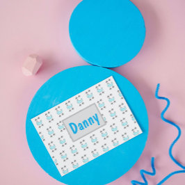 青と灰色の少年のクジラと亀のモノグラム カード