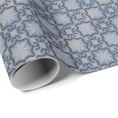 青と灰色の幾何学的なモロッコタイルパターン ラッピングペーパー (ロールコーナー)