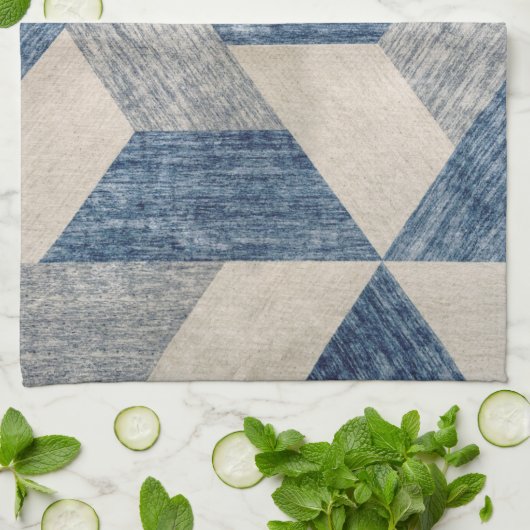 青と灰色の幾何学的抽象芸術 キッチンタオル (折り畳み)