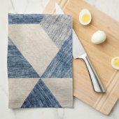 青と灰色の幾何学的抽象芸術 キッチンタオル (四つ折り)