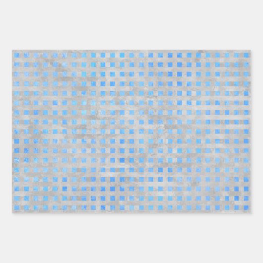 青と灰色の幾何学的 ラッピングペーパーシート (正面3)
