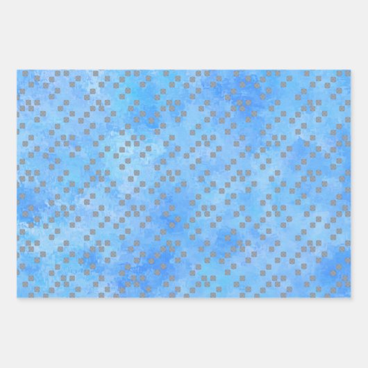 青と灰色の幾何学的 ラッピングペーパーシート (正面2)