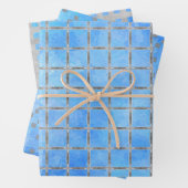 青と灰色の幾何学的 ラッピングペーパーシート (インサイチュ)