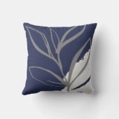 青と灰色の抽象芸術水の色葉の クッション (裏面)