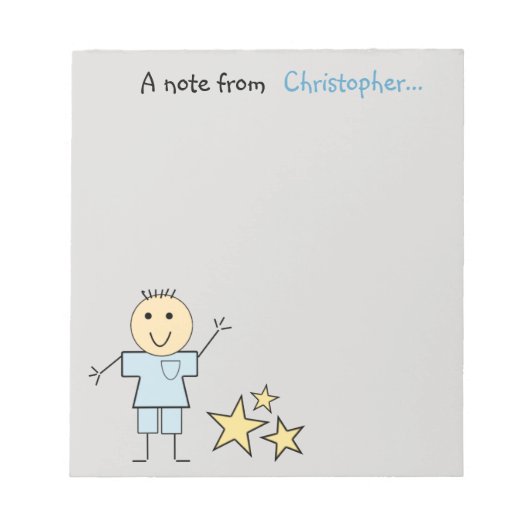 青と灰色の星を持つ小さな棒少年 ノートパッド (正面)