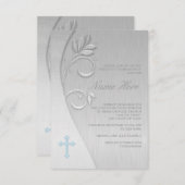 青と灰色の最初の聖餐式 招待状 (正面/裏面)