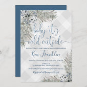 青と灰色の格子冬のブライダルシャワーの侵略 招待状 (正面/裏面)