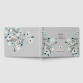 青と灰色の水の色のフローラポピー結婚ズ ゲストブック (全面)