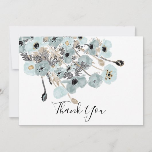 青と灰色の水の色のフローラポピー結婚ズ サンキューカード (正面)