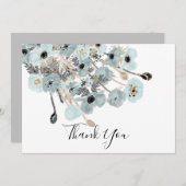 青と灰色の水の色のフローラポピー結婚ズ サンキューカード (正面/裏面)