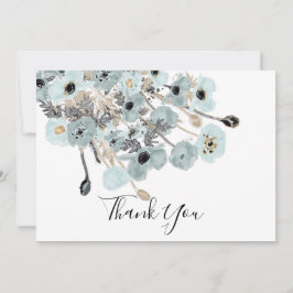 青と灰色の水の色のフローラポピー結婚ズ サンキューカード