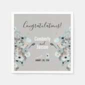 青と灰色の水の色のフローラポピー結婚ズ スタンダードカクテルナプキン (正面)