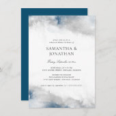 青と灰色の水の色のリハ結婚ーサルディナー 招待状 (正面/裏面)