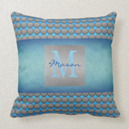 青と灰色の水玉模様パターン クッション