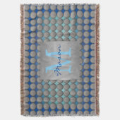 青と灰色の水玉模様パターン スローブランケット (正面縦)