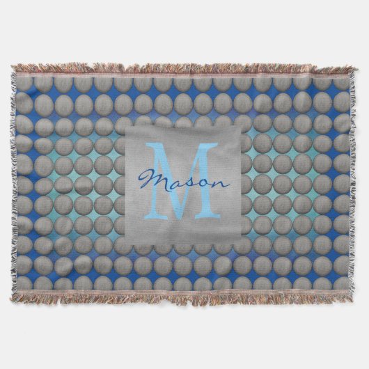 青と灰色の水玉模様パターン スローブランケット (正面)