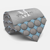 青と灰色の水玉模様パターン ネクタイ (ロール)