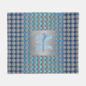 青と灰色の水玉模様パターン フリースブランケット (正面(横))