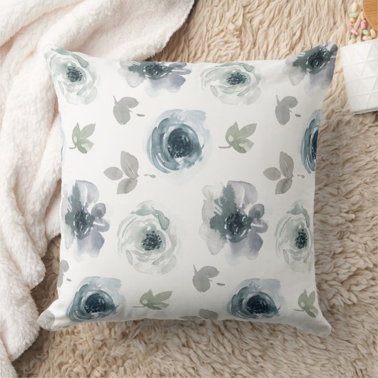 青と灰色の水色の花の装飾用クッション クッション (ブランケット)