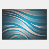 青と灰色の波状ストライプ線 ラッピングペーパーシート (正面3)