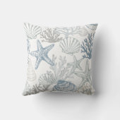 青と灰色の海老ヒトデの貝殻のパターン クッション (裏面)