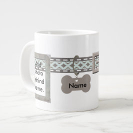 青と灰色の犬のラベルカラー2枚の写真フレーム ジャンボコーヒーマグカップ