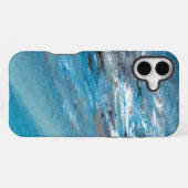 青と灰色の筆致による抽象的な海洋の波 iPhoneケース (裏面横)