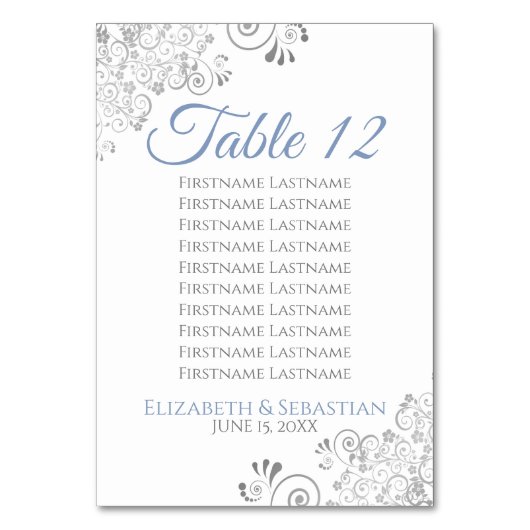 青と灰色の結婚テーブル番号の座席表 テーブルナンバー (正面)