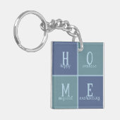 青と灰色の色合いでシックな「ホーム」 キーホルダー (正面左)