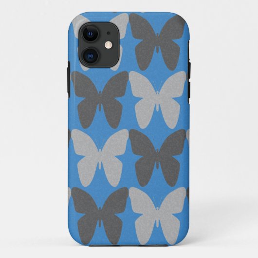 青と灰色の蝶のパターン Case-Mate iPhoneケース (裏面)