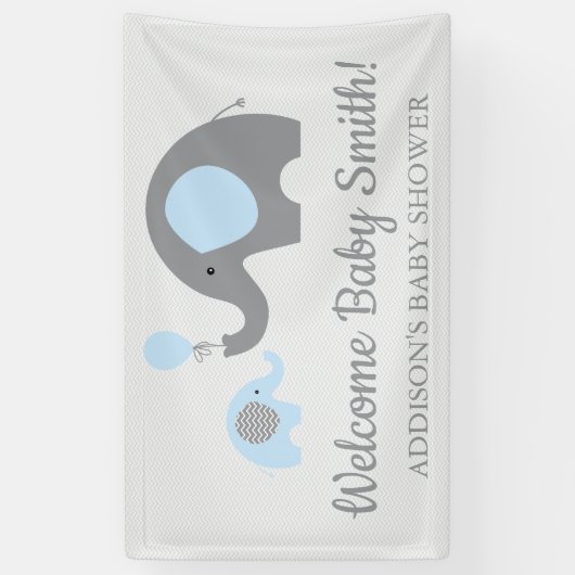 青と灰色の象の赤ちゃんシャワーバナーポスター 横断幕 (縦)