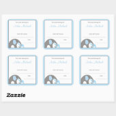 青と灰色の象の赤ちゃんシャワーブックプレート スクエアシール (シート)