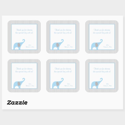 青と灰色の象の赤ちゃんシャワー好意トリート スクエアシール (シート)