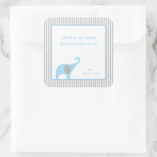 青と灰色の象の赤ちゃんシャワー好意トリート スクエアシール (バッグ)