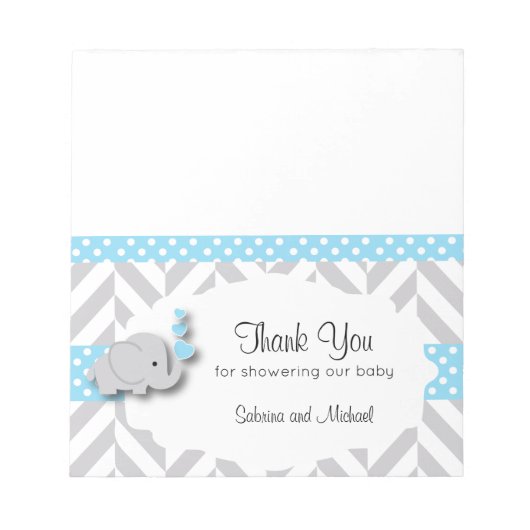 青と灰色の象の赤ちゃんシャワー |キャンディトッパー ノートパッド (正面)