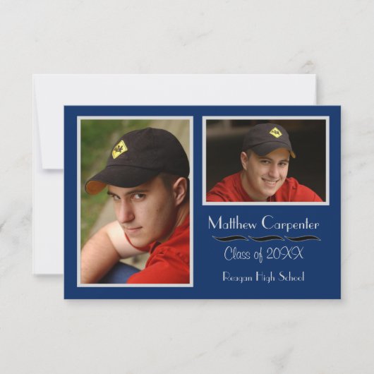 青と灰色の2枚のフォトコラージュ- 3x5 Gradの発表 招待状 (正面)