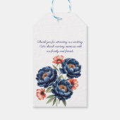 青と焦橙の花のウェディングサンクス ギフトタグ (裏面)