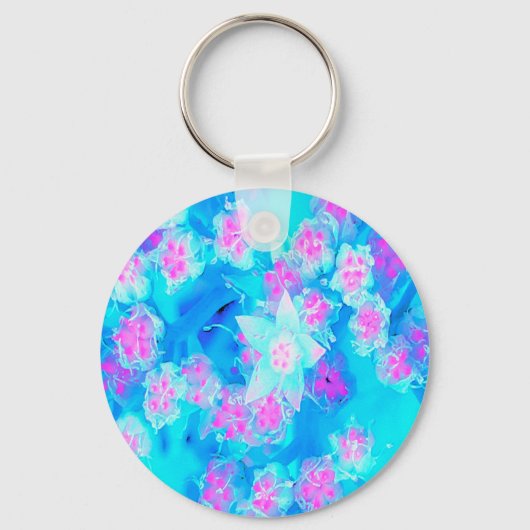 青と熱いピンクの多肉質の水中セダム キーホルダー (正面)