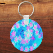 青と熱いピンクの多肉質の水中セダム キーホルダー (正面)