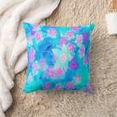 青と熱いピンクの多肉質の水中セダム クッション (ブランケット)