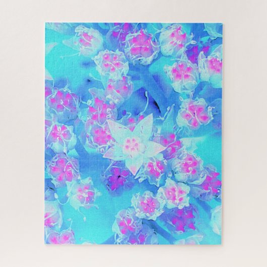 青と熱いピンクの多肉質の水中セダム ジグソーパズル (縦)