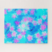 青と熱いピンクの多肉質の水中セダム ジグソーパズル (横)