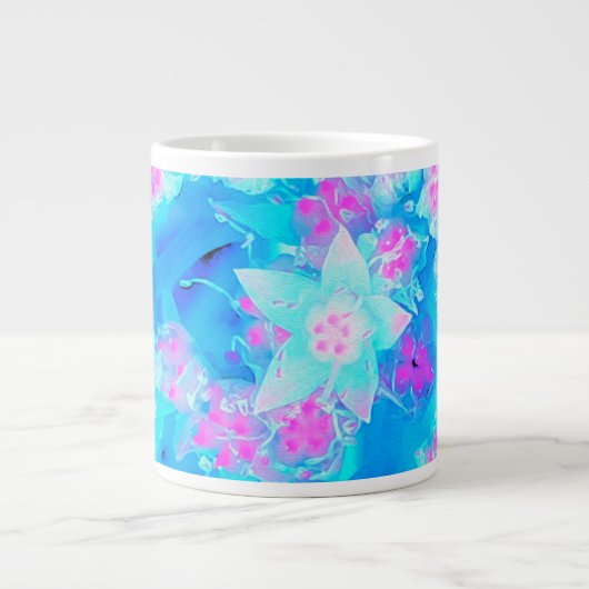 青と熱いピンクの多肉質の水中セダム ジャンボコーヒーマグカップ (正面)