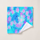 青と熱いピンクの多肉質の水中セダム バスタオルセット (ウォッシュタオル)